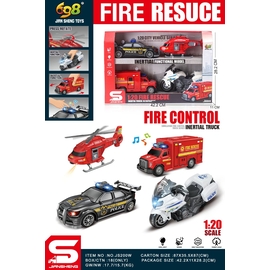 Bộ 4 xe cứu hỏa thành phố cỡ nhỏ 1:20 -  có nhạc, có đèn