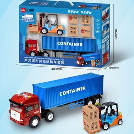 Bộ Đồ Chơi Xe Tải Chở Container & Xe Nâng Hàng Cảnh Thành Phố