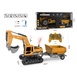 Mô hình kết hợp máy xúc và xe ben điều khiển từ xa 11 kênh - phun sương, có đèn, có nhạc